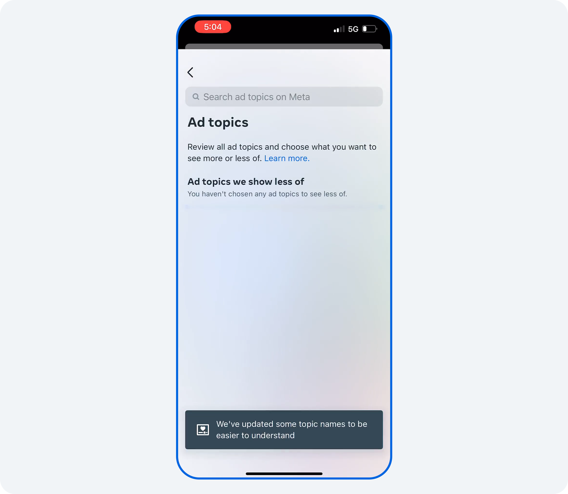 Product mock of Ads Topics Controls